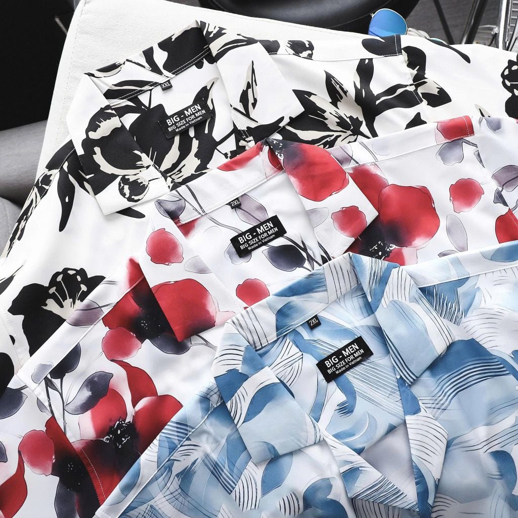 Áo sơ mi tay ngắn cổ đan tông/ cổ vest họa tiết hoa thời trang bigsize nam < 140kg