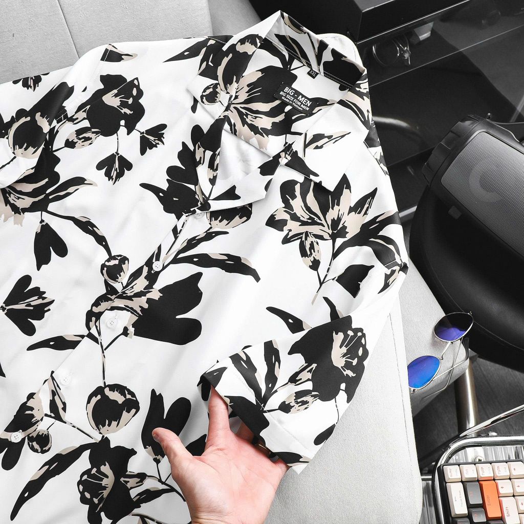 Áo sơ mi tay ngắn cổ đan tông/ cổ vest họa tiết hoa thời trang bigsize nam cỡ đại 140kg