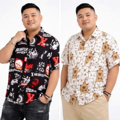 BIG MEN- Áo sơ mi tay ngắn họa tiết mùa hè hoạt hình bigsize nam 80- 130 kg