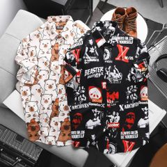 BIG MEN- Áo sơ mi tay ngắn họa tiết mùa hè hoạt hình bigsize nam 80- 130 kg