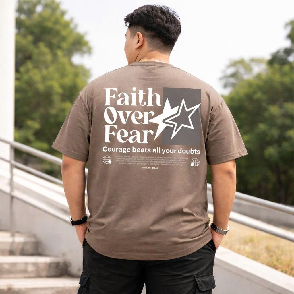 BIG MEN- Áo thun chất vải cotton màu nâu cafe in NGÔI SAO FEAR 2 MẶT thời trang bigsize nam 85- 145kg