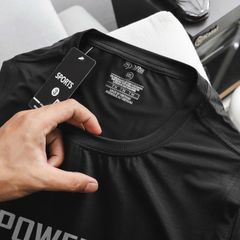 BIG MEN- Set bộ quần áo thể thao vải thun lạnh, short phối hai lớp in POWERUP bigsize nam 85- 135kg
