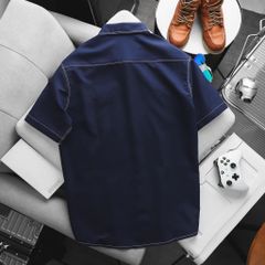 BIG MEN- Áo sơ mi tay ngắn bigsize nam vải mango xanh đen viền chỉ nổi bật phong cách trẻ trung thời trang Big Men