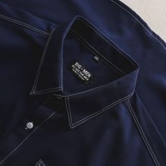 BIG MEN- Áo sơ mi tay ngắn bigsize nam vải mango xanh đen viền chỉ nổi bật phong cách trẻ trung thời trang Big Men