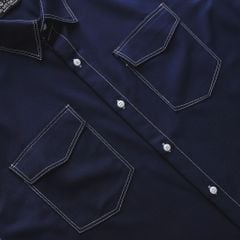 BIG MEN- Áo sơ mi tay ngắn bigsize nam vải mango xanh đen viền chỉ nổi bật phong cách trẻ trung thời trang Big Men