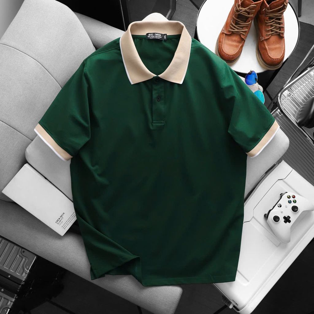 BIG MEN- Áo thun polo cotton phối cổ màu vàng basic thời trang bigsize nam 85- 135kg