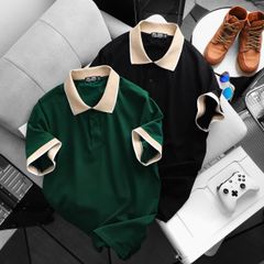 BIG MEN- Áo thun polo cotton phối cổ màu vàng basic thời trang bigsize nam 85- 135kg