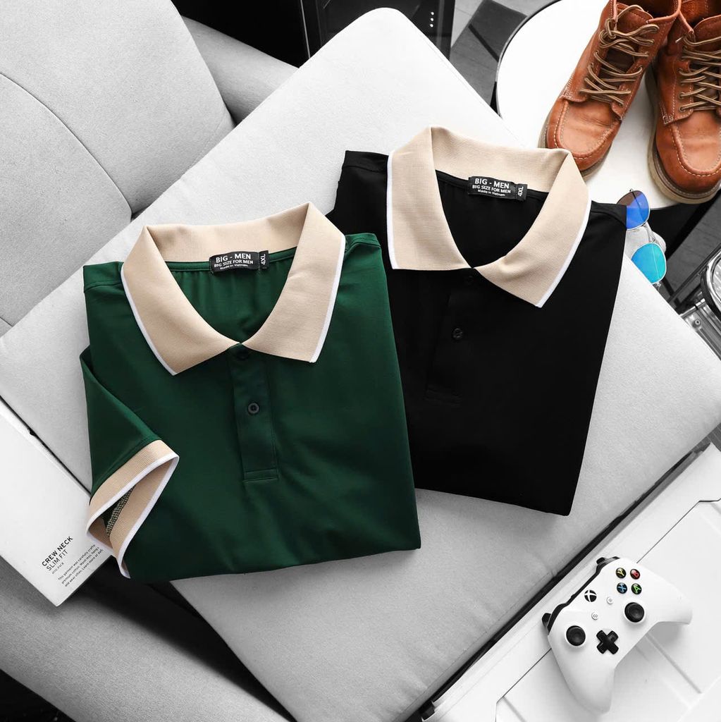 BIG MEN- Áo thun polo cotton phối cổ màu vàng basic thời trang bigsize nam 85- 135kg
