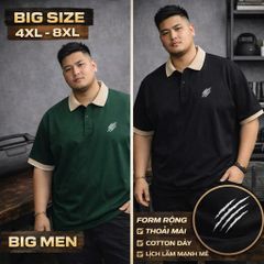 BIG MEN- Áo thun polo cotton phối cổ màu vàng in CÀO basic thời trang bigsize nam 85- 135kg