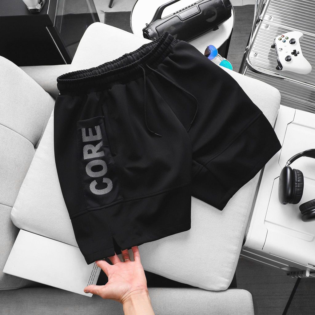 BIG MEN- Quần short thun thể thao phối lưới chữ CORE thời trang năng động bigsize nam 90- 130kg