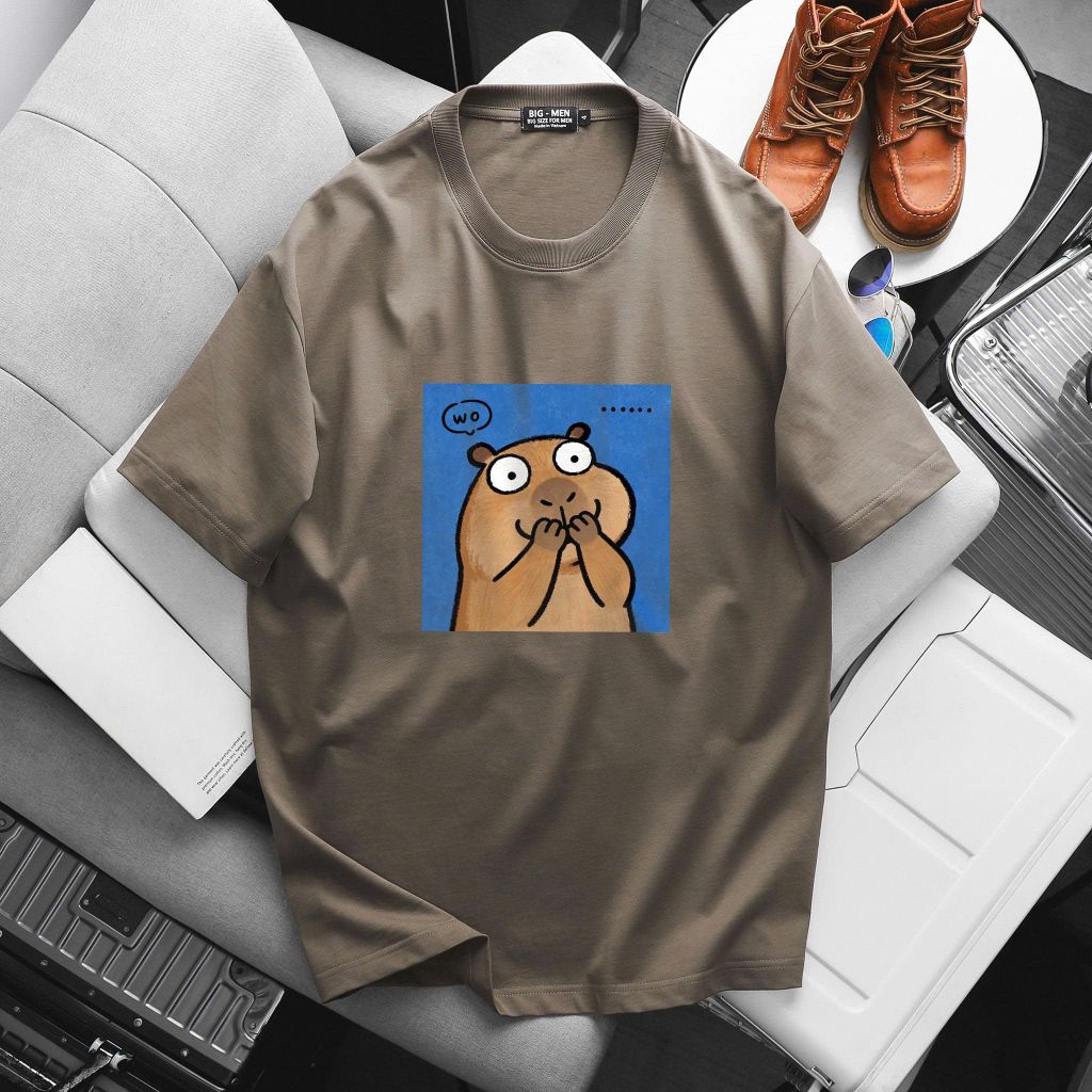 BIG MEN- Áo thun cotton in họa tiết Capypara thời trang bigsize nam 55- 145kg