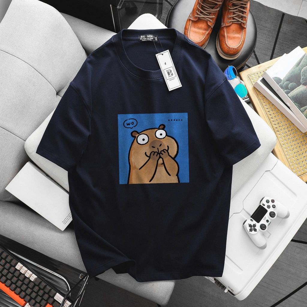 BIG MEN- Áo thun cotton in họa tiết Capypara thời trang bigsize nam 55- 145kg