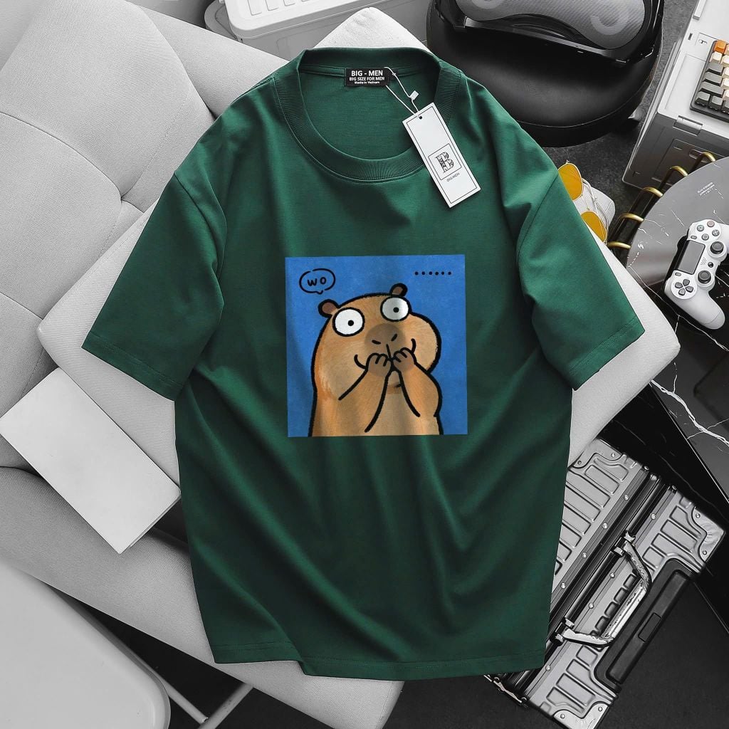 BIG MEN- Áo thun cotton in họa tiết Capypara thời trang bigsize nam 55- 145kg