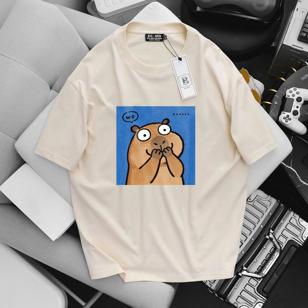 BIG MEN- Áo thun cotton in họa tiết Capypara thời trang bigsize nam 55- 145kg