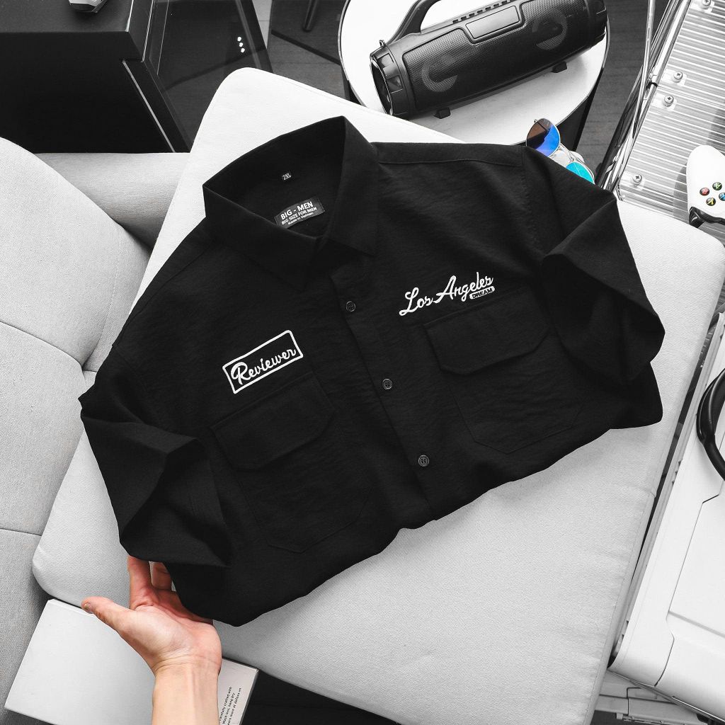 BIG MEN - Áo sơ mi tay ngắn nam big size vải đũi cao cấp phối túi thời trang cỡ đại < 140kg - SMTN đũi SM 2 túi thêu