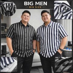BIG MEN- Áo sơ mi tay ngắn vải QC cao cấp phối kẻ sọc bigsize nam 80- 130 kg