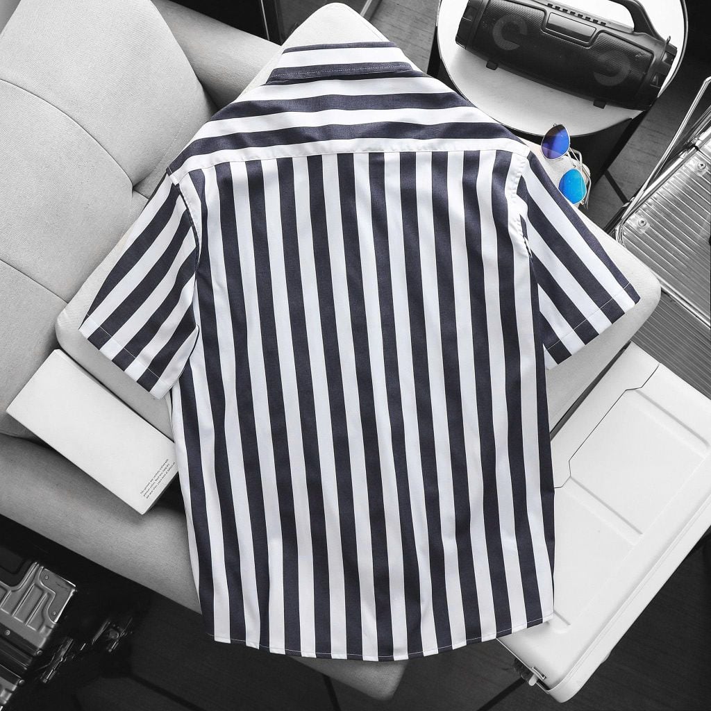 BIG MEN- Áo sơ mi tay ngắn vải QC cao cấp phối kẻ sọc bigsize nam 80- 130 kg