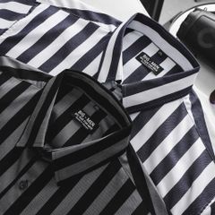 BIG MEN- Áo sơ mi tay ngắn vải QC cao cấp phối kẻ sọc bigsize nam 80- 130 kg