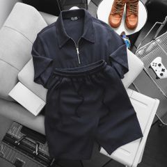 Big Men- Set bộ quần áo polo phối khóa kéo chất vải tổ ong co giãn thời trang bigsize nam 85- 135 kg - màu xanh