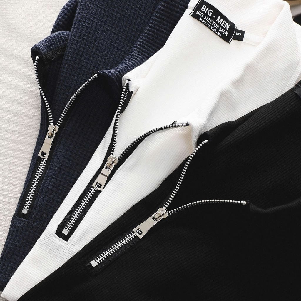 Big Men- Set bộ quần áo polo phối khóa kéo chất vải tổ ong co giãn thời trang bigsize nam 85- 135 kg - màu xanh