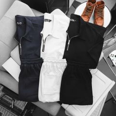 Big Men- Set bộ quần áo polo phối khóa kéo chất vải tổ ong co giãn thời trang bigsize nam 85- 135 kg - màu xanh