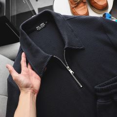 Big Men- Set bộ quần áo polo phối khóa kéo chất vải tổ ong co giãn thời trang bigsize nam 85- 135 kg - màu xanh