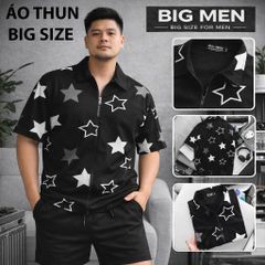 BIG MEN-Áo thun polo big size nam phối dây kéo họa tiết ngôi sao thời trang 90-135kg_ polo dây kéo ngôi sao
