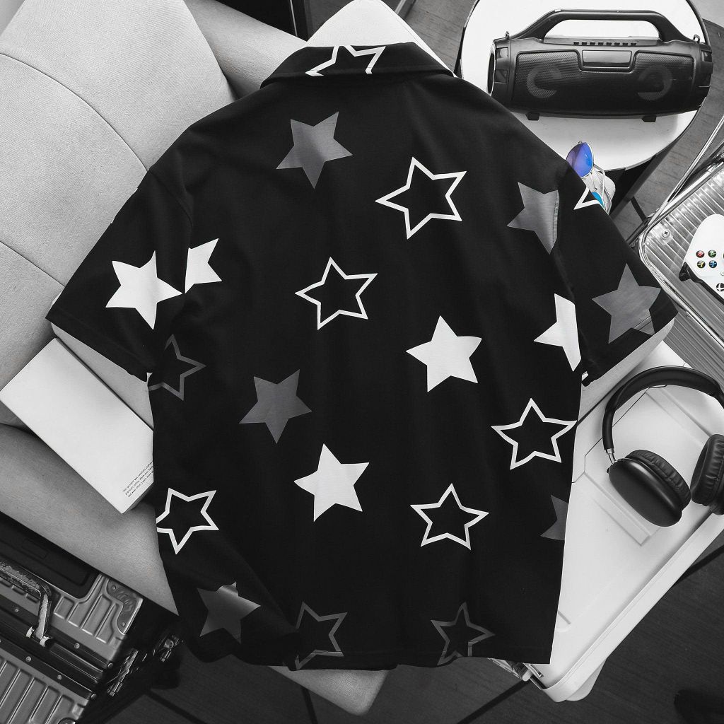 BIG MEN-Áo thun polo big size nam phối dây kéo họa tiết ngôi sao thời trang 90-135kg_ polo dây kéo ngôi sao