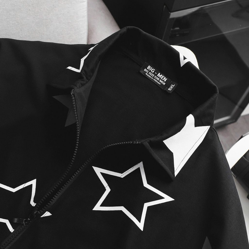 BIG MEN-Áo thun polo big size nam phối dây kéo họa tiết ngôi sao thời trang 90-135kg_ polo dây kéo ngôi sao