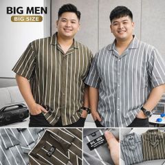 BIG MEN- Áo sơ mi tay ngắn cổ đan tông vải QC họa tiết sọc dọc thời trang nam BIG SIZE 90- 135KG