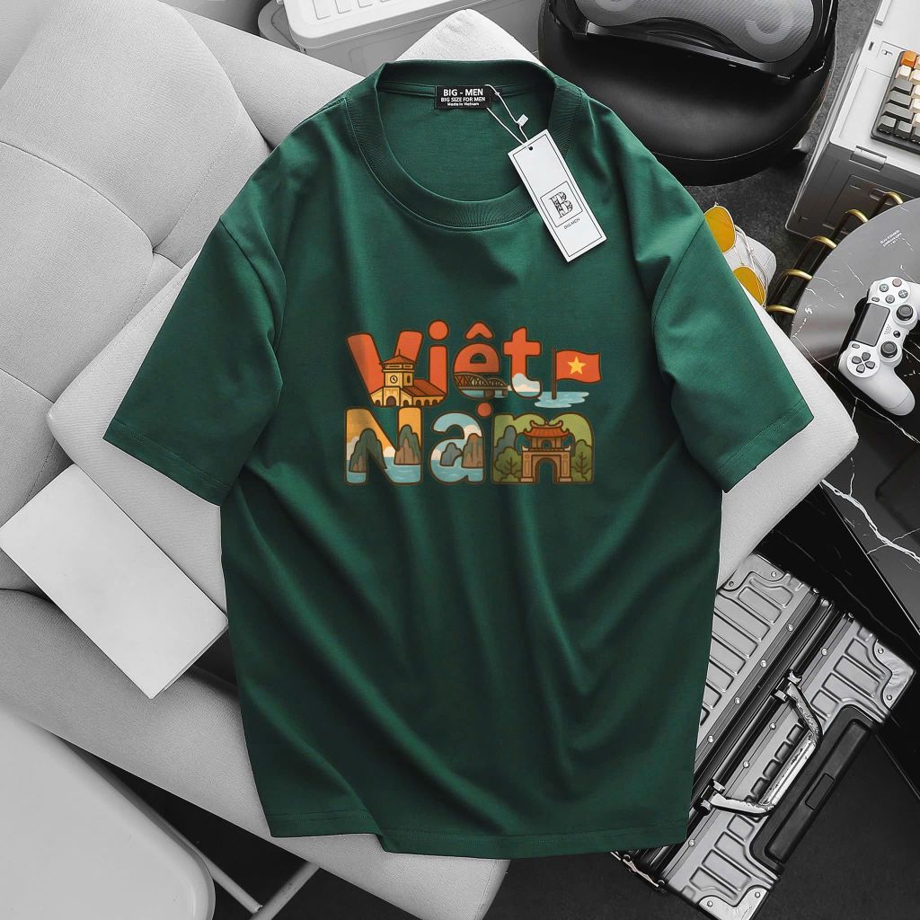 BIG MEN- Áo thun cotton in chữ Việt Nam họa tiết thời trang bigsize nam 55- 145kg