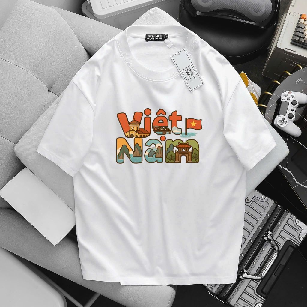 BIG MEN- Áo thun cotton in chữ Việt Nam họa tiết thời trang bigsize nam 55- 145kg