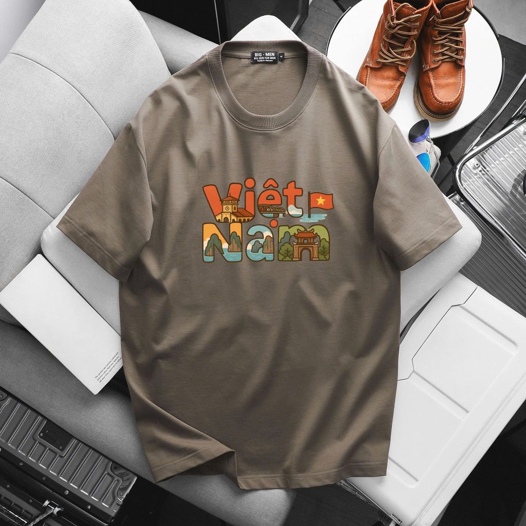 BIG MEN- Áo thun cotton in chữ Việt Nam họa tiết thời trang bigsize nam 55- 145kg
