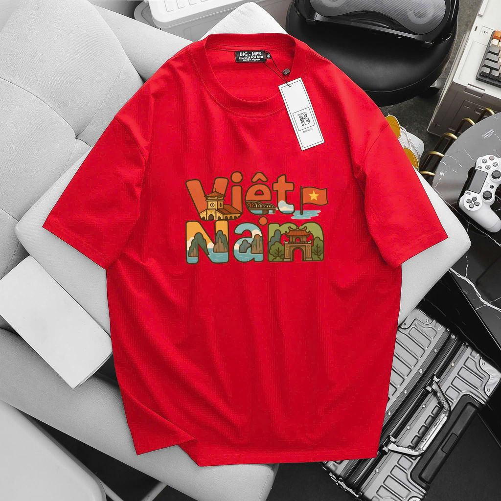 BIG MEN- Áo thun cotton in chữ Việt Nam họa tiết thời trang bigsize nam 55- 145kg