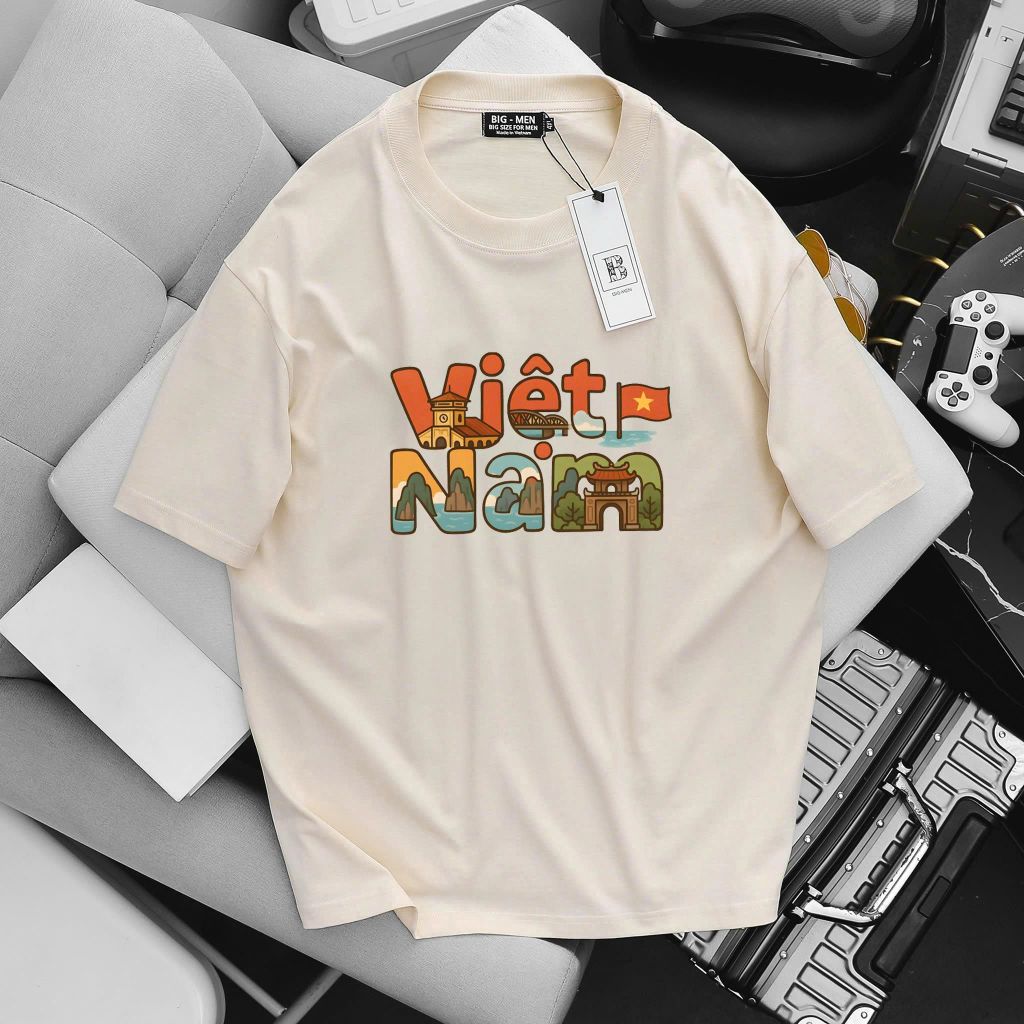 BIG MEN- Áo thun cotton in chữ Việt Nam họa tiết thời trang bigsize nam 55- 145kg