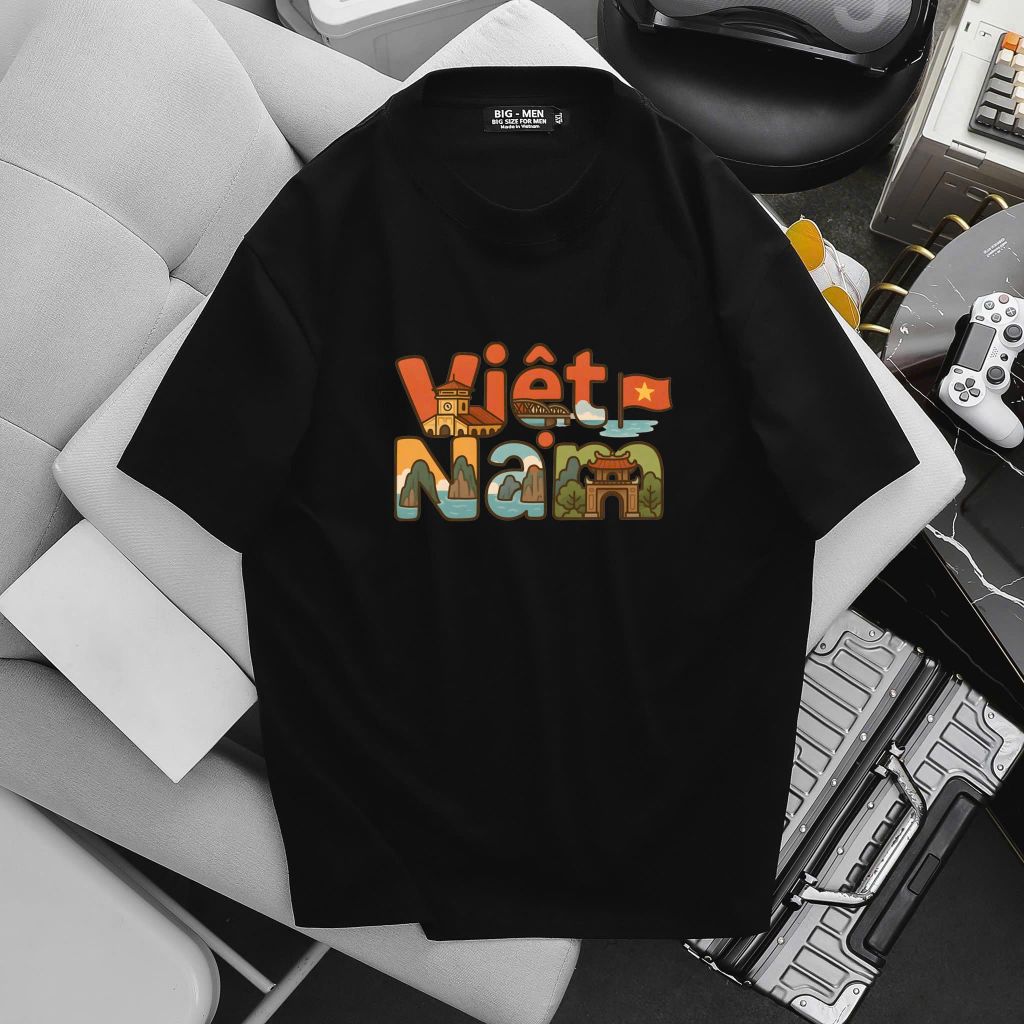 BIG MEN- Áo thun cotton in chữ Việt Nam họa tiết thời trang bigsize nam 55- 145kg