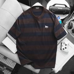 BIG MEN- Áo thun cotton họa tiết sọc ngang thêu ngựa lịch lãm phái mạnh bigsize nam 90- 137kg