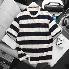 BIG MEN- Áo thun cotton họa tiết sọc ngang thêu ngựa lịch lãm phái mạnh bigsize nam 90- 137kg