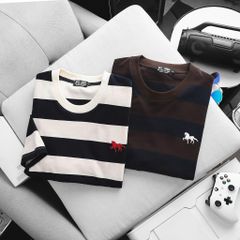 BIG MEN- Áo thun cotton họa tiết sọc ngang thêu ngựa lịch lãm phái mạnh bigsize nam 90- 137kg