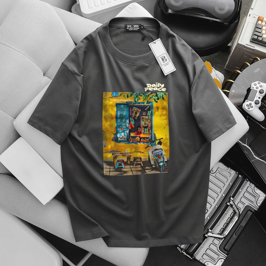 BIG MEN- Áo thun cotton in Bức Tranh Daily thời trang bigsize nam 55- 145kg