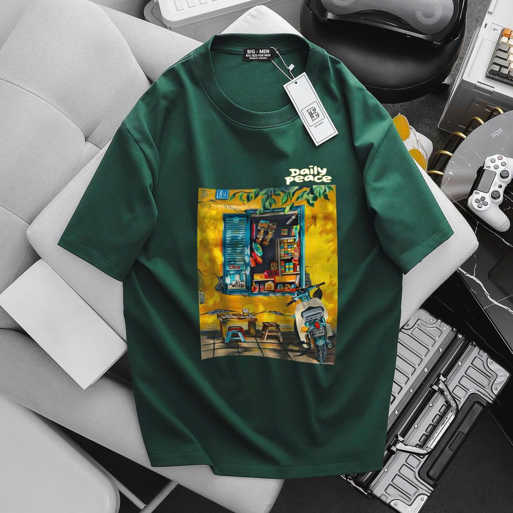 BIG MEN- Áo thun cotton in Bức Tranh Daily thời trang bigsize nam 55- 145kg
