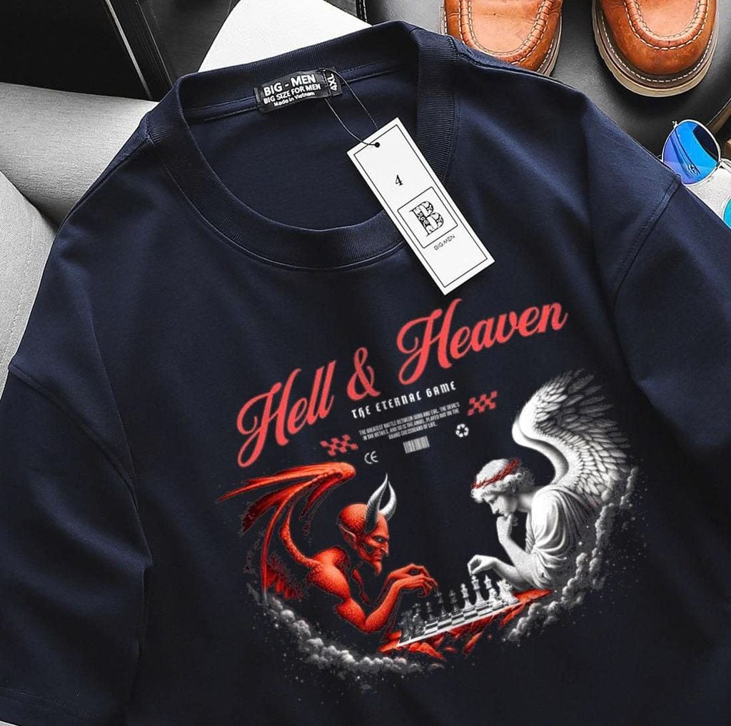 BIG MEN- Áo thun cotton in họa tiết HELL&HEAVEN thời trang bigsize nam 85- 135kg