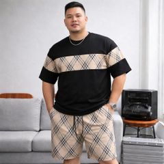 BIG MEN- Set bộ quần áo phối sọc tartan chất vải umi thời trang bigsize nam 85-135kg