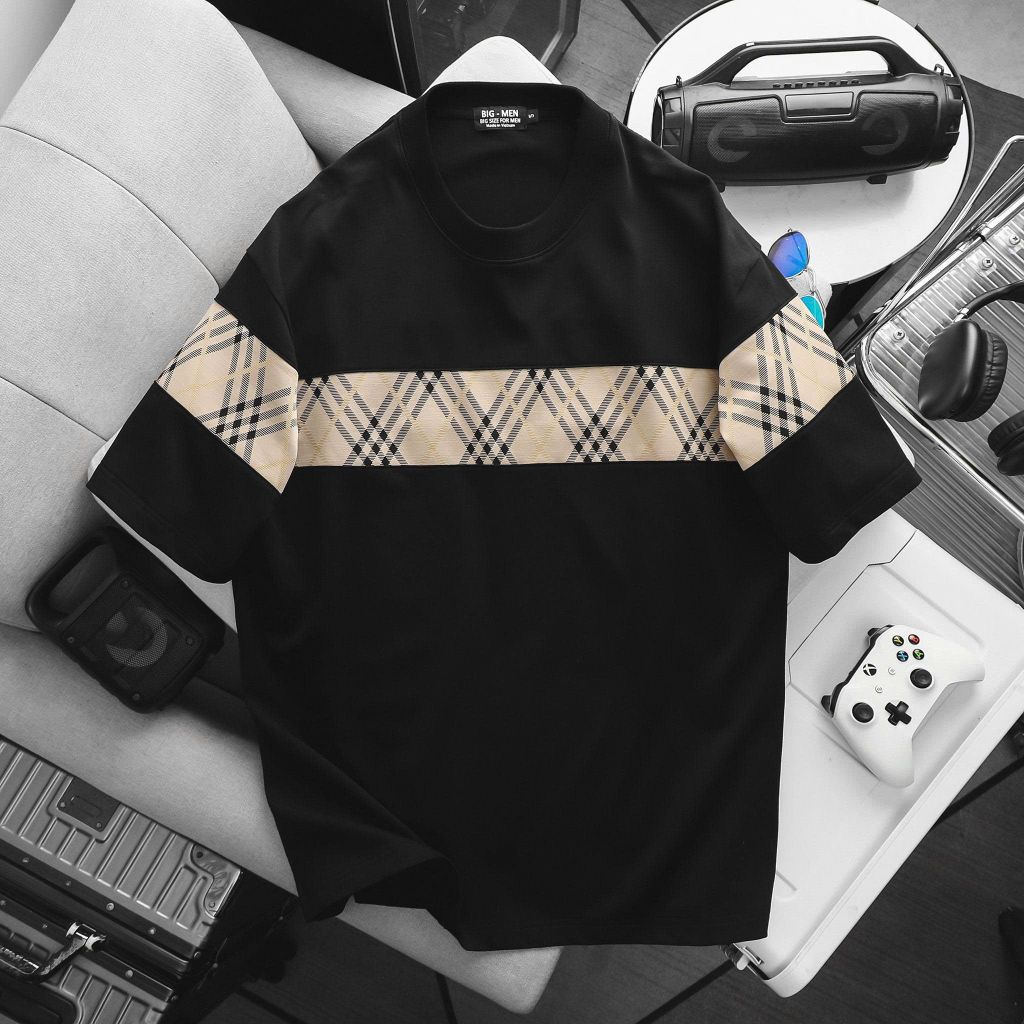 BIG MEN- Set bộ quần áo phối sọc tartan chất vải umi thời trang bigsize nam 85-135kg