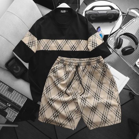 BIG MEN- Set bộ quần áo phối sọc tartan chất vải umi thời trang bigsize nam 85-135kg