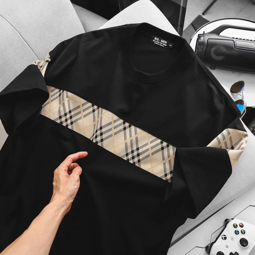 BIG MEN- Set bộ quần áo phối sọc tartan chất vải umi thời trang bigsize nam 85-135kg