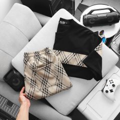 BIG MEN- Set bộ quần áo phối sọc tartan chất vải umi thời trang bigsize nam 85-135kg
