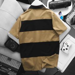 BIG MEN- Áo thun polo cotton màu nâu phối sọc ngang đen thời trang bigsize nam 85- 135kg