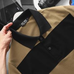 BIG MEN- Áo thun polo cotton màu nâu phối sọc ngang đen thời trang bigsize nam 85- 135kg