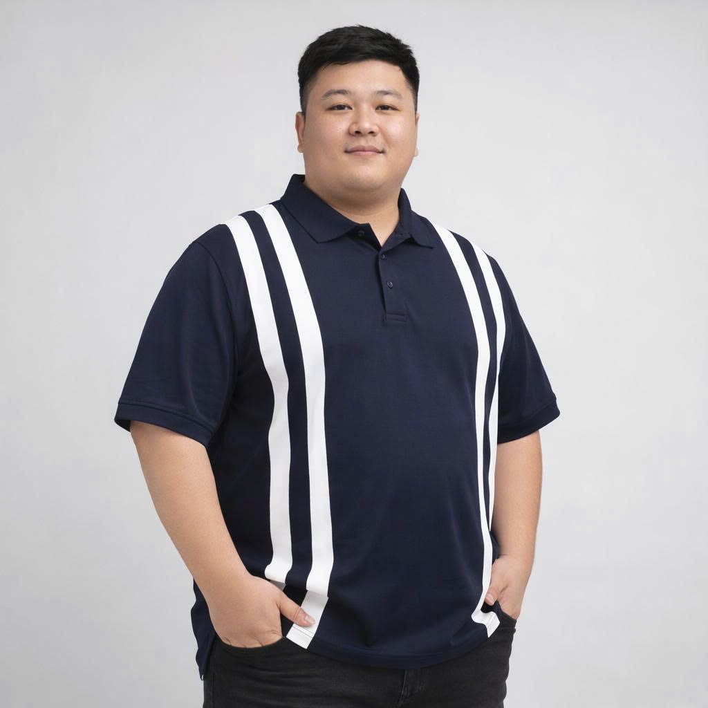 BIG MEN- Áo thun polo vải cotton cá sấu phối sọc kép lịch lãm thời trang bigsize nam 90- 140kg